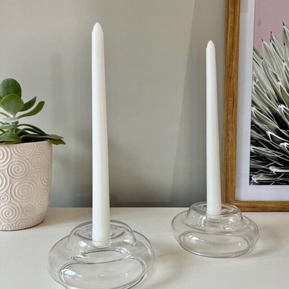 Vintage Clear Glass Taper Candle Holders set of 2
